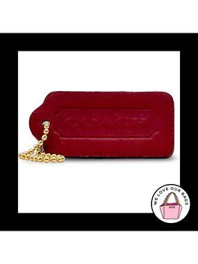 COACH VINTAGE DOUBLE SIDED Red Leather Brass Key Fob Bag Charm Keychain Hang Tag